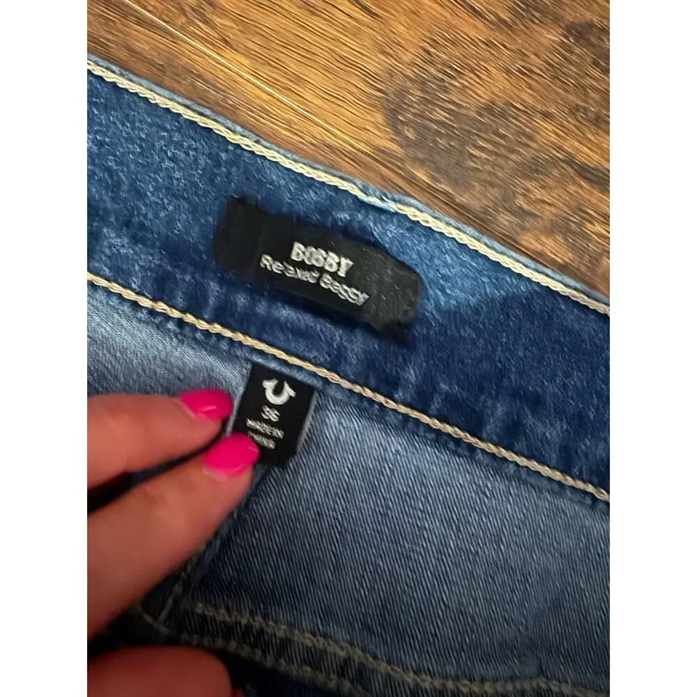True Religion Bobby Applique Relaxed Baggy Jeans 36x32 Medium Blaze Wash NWT